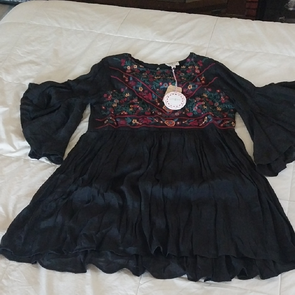 Umgee Dress Black Boho Embroidered Nwt Size M